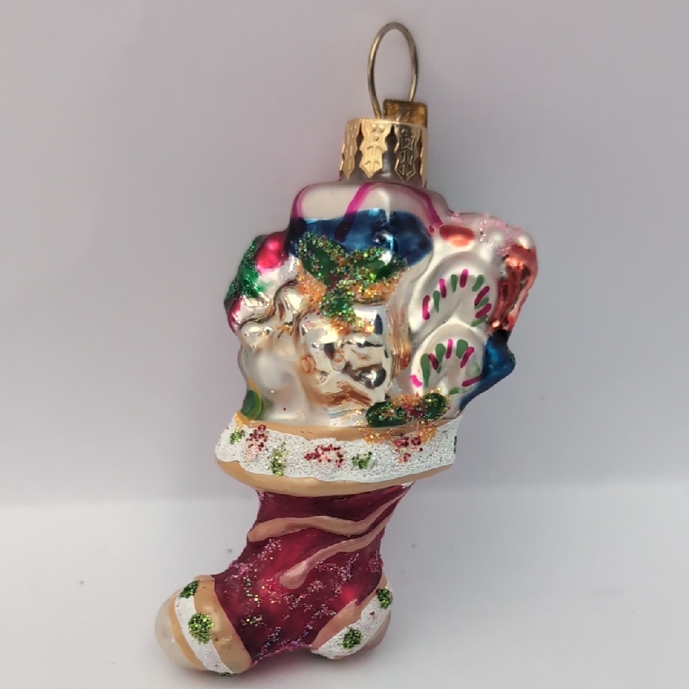 Vtg Christopher Radko Stocking with Gifts Christmas Ornament 3"
